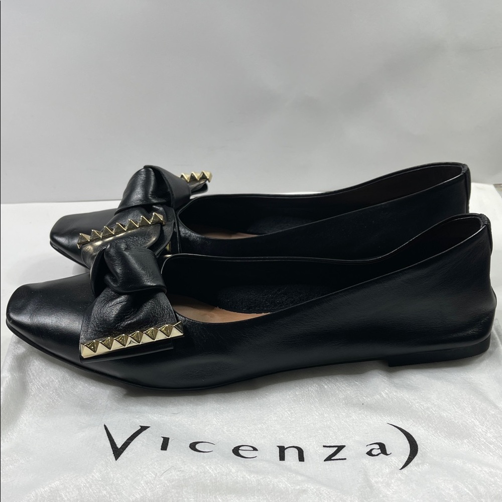 Anthropologie Vicenza Black Leather Women's Flats Studded Bow Size 9M EUC - Picture 5 of 13